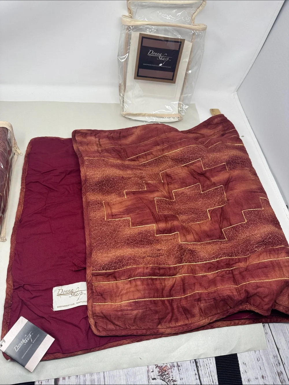VINTAGE DONNA SHARP KING PILLOW SHAMS RED DESERT LOT / PAIR OF 2 QUILTED